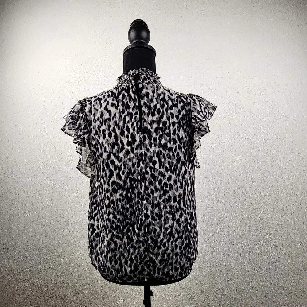 1. State Ruffle Sleeve Smocked High Neck Career Office Blouse Women's Size Small